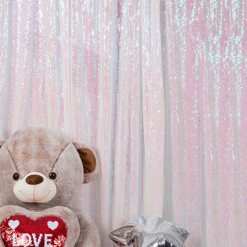 JYFLZQ White Iridescent Sequin Backdrop Curtains 7ft x 7ft 1 Panel Glitter Photo Booth Backdrops Sparkly Photography Background Drapes for Parties Wedding Bridal Showers - Image 1